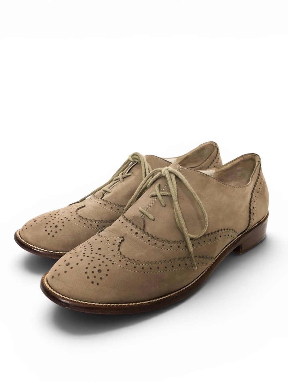 Boden Nubuck Oxford Brogues 37.5 Taupe Tan Leather Wingtips